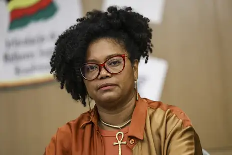 Marcelo Camargo/Agência Brasil Brasília (DF), 26/08/2026 - A secretária-executiva da Articulação de Organizações de Mulheres Negras Brasileiras (AMNB), Janira Sodré, durante o ato de lançamento do Manifesto “Mulheres Negras na Política pelo Pacto do Bem Viver